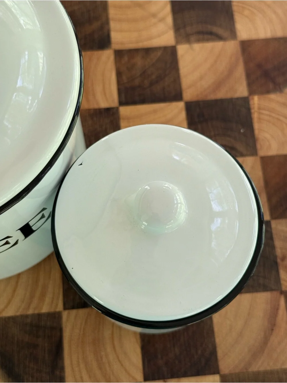 White and Black Enamel Coffee & Sugar Storage Canister Set